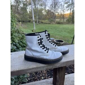 Dr Doc Martens 1460J Combat Boots White Leather Pink Laces Women's Size 5